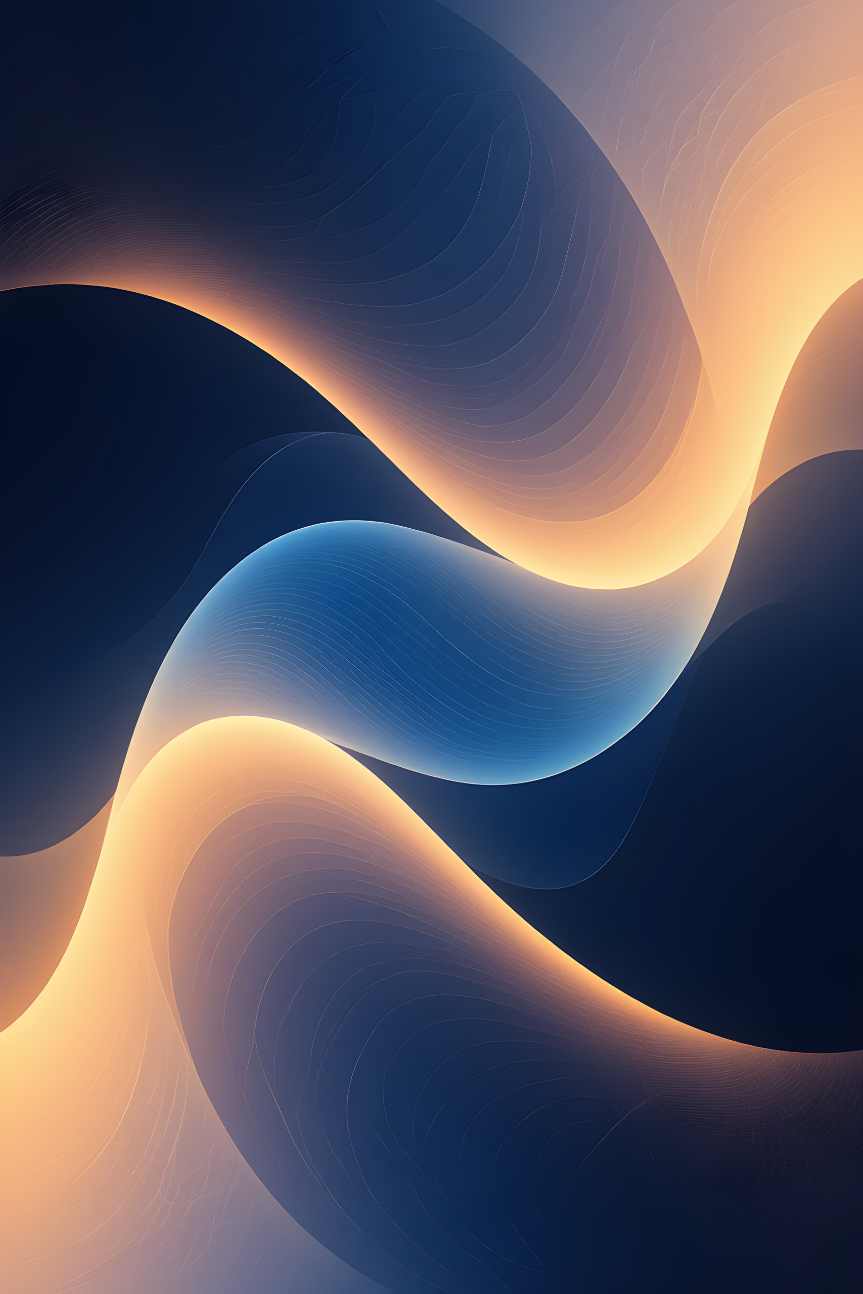 Abstract blue and gold wave 4K HD wallpaper with smooth flowing curves and soft glowing gradient background for mobile screen